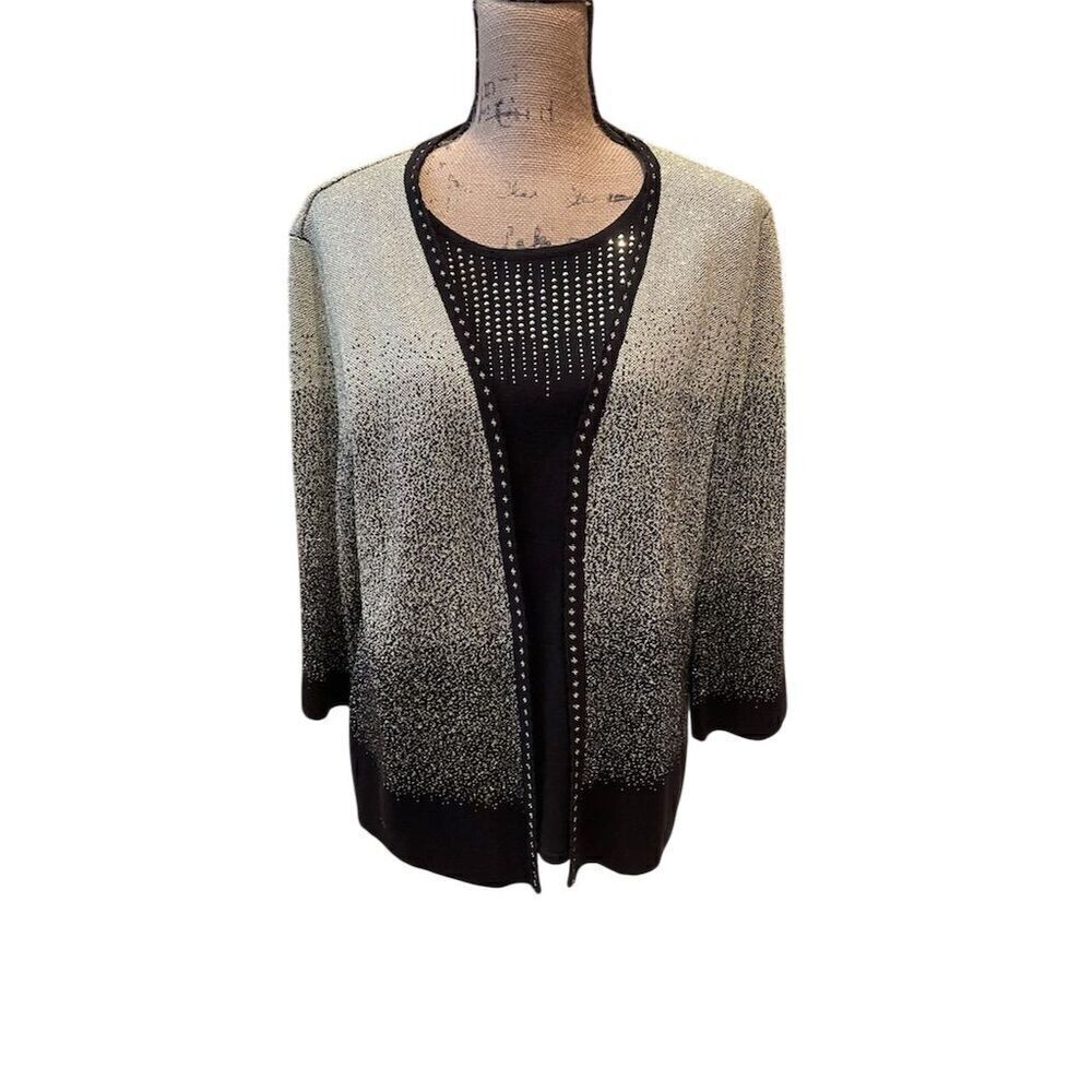 Alfred Dunner Women's Black Gold Pullover Sweater M 3/4 Sleeve